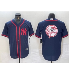 Men New York Yankees Big LOGO Navy Cool Base Stitched Baseball Jersey 2