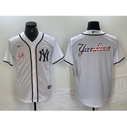 Men New York Yankees White Team Big Logo Cool Base Stitched Baseball Jersey 5