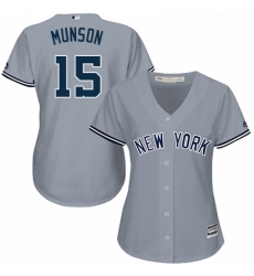 Womens Majestic New York Yankees 15 Thurman Munson Authentic Grey Road MLB Jersey