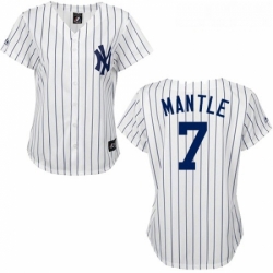 Womens Majestic New York Yankees 7 Mickey Mantle Replica WhiteBlack Strip MLB Jersey