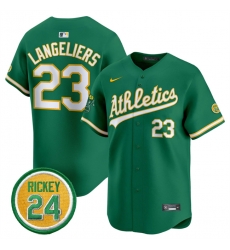 Men Oakland Athletics 23 Shea Langeliers Green 2024 Limited With Rickey Henderson Patch Stitched Jersey