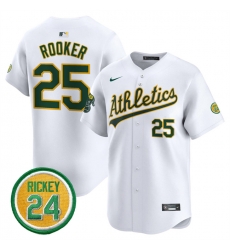 Men Oakland Athletics 25 Brent Rooker White 2024 Home Limited With Rickey Henderson Patch Stitched Jersey