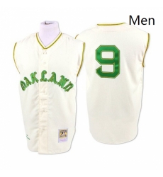 Mens Mitchell and Ness 1968 Oakland Athletics 9 Reggie Jackson Authentic Cream Throwback MLB Jersey