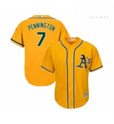 Mens Oakland Athletics 7 Cliff Pennington Replica Gold Alternate 2 Cool Base Baseball Jersey 