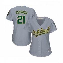 Womens Oakland Athletics 21 Marco Estrada Replica Grey Road Cool Base Baseball Jersey 