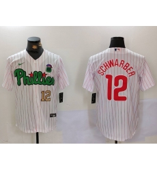 Men Philadelphia Phillies 12 Kyle Schwarber White Green Cool Base Stitched Jersey 1