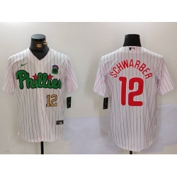 Men Philadelphia Phillies 12 Kyle Schwarber White Green Cool Base Stitched Jersey 1