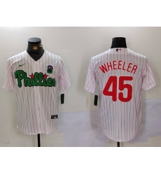 Men Philadelphia Phillies 45 Zack Wheeler White Green Cool Base Stitched Jersey 8