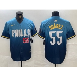 Men Philadelphia Phillies 55 Ranger Suarez Blue 2024 City Connect Limited Stitched Jersey 4