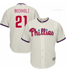 Mens Majestic Philadelphia Phillies 21 Clay Buchholz Replica Cream Alternate Cool Base MLB Jersey 