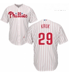 Mens Majestic Philadelphia Phillies 29 John Kruk Replica WhiteRed Strip Home Cool Base MLB Jersey