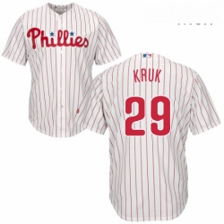 Mens Majestic Philadelphia Phillies 29 John Kruk Replica WhiteRed Strip Home Cool Base MLB Jersey