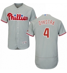 Mens Majestic Philadelphia Phillies 4 Lenny Dykstra Grey Road Flex Base Authentic Collection MLB Jersey