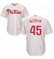 Mens Majestic Philadelphia Phillies 45 Tug McGraw Replica WhiteRed Strip Home Cool Base MLB Jersey