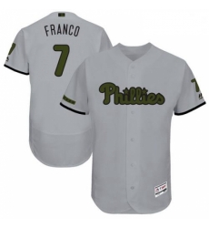 Mens Majestic Philadelphia Phillies 7 Maikel Franco Grey Memorial Day Authentic Collection MLB Jersey Flex Base