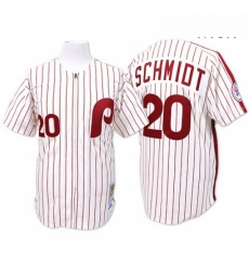 Mens Mitchell and Ness Philadelphia Phillies 20 Mike Schmidt Replica WhiteRed Strip Throwback MLB Jersey