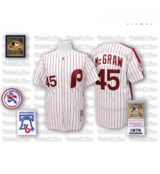 Mens Mitchell and Ness Philadelphia Phillies 45 Tug McGraw Replica WhiteRed Strip Throwback MLB Jersey