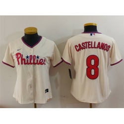 Women Philadelphia Phillies 8 Nick Castellanos Cream Cool Base Stitched Baseball Jersey