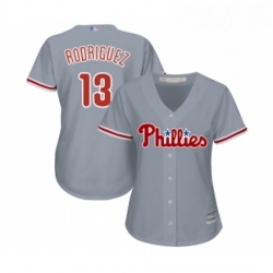 Womens Philadelphia Phillies 13 Sean Rodriguez Replica Grey Road Cool Base Baseball Jersey 