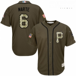 Mens Majestic Pittsburgh Pirates 6 Starling Marte Replica Green Salute to Service MLB Jersey