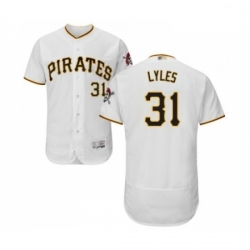 Mens Pittsburgh Pirates 31 Jordan Lyles White Home Flex Base Authentic Collection Baseball Jersey