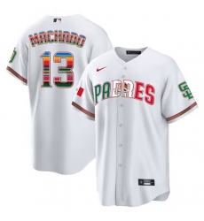 Men San Diego Padres 13 Manny Machado Mexico White Cool Base Stitched Baseball Jersey