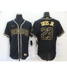 Men San Diego Padres 23 Fernando Tatis Jr  Black Gold Nike Flexbase Jersey