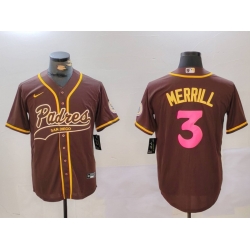 Men San Diego Padres 3 Jackson Merrill Brown Cool Base Stitched Baseball Jersey 1