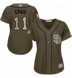 Womens Majestic San Diego Padres 11 Allen Craig Replica Green Salute to Service Cool Base MLB Jersey 