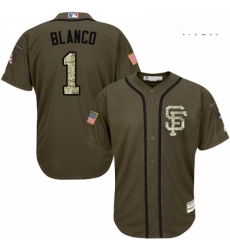 Mens Majestic San Francisco Giants 1 Gregor Blanco Authentic Green Salute to Service MLB Jersey 