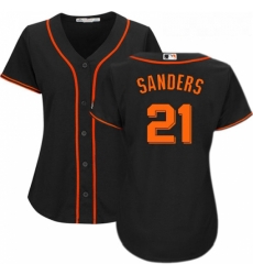 Womens Majestic San Francisco Giants 21 Deion Sanders Authentic Black Alternate Cool Base MLB Jersey