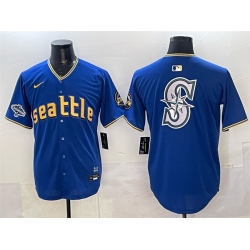 Men Seattle Mariners Team Big Logo Royal With 2025 AL West Division Champions Patch City Connect Limited Stitched Baseball Jersey