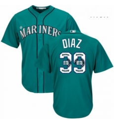 Mens Majestic Seattle Mariners 39 Edwin Diaz Authentic Teal Green Team Logo Fashion Cool Base MLB Jersey 