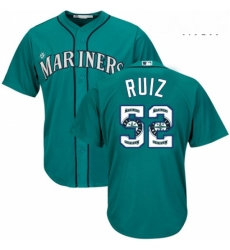 Mens Majestic Seattle Mariners 52 Carlos Ruiz Authentic Teal Green Team Logo Fashion Cool Base MLB Jersey