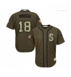 Mens Seattle Mariners 18 Yusei Kikuchi Authentic Green Salute to Service Baseball Jersey 