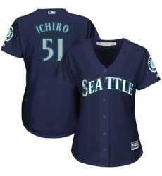 Womens Majestic Seattle Mariners 51 Ichiro Suzuki Replica Navy Blue Alternate 2 Cool Base MLB Jersey