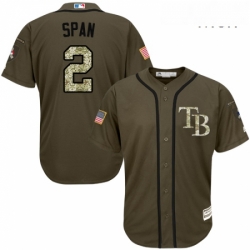 Mens Majestic Tampa Bay Rays 2 Denard Span Replica Green Salute to Service MLB Jersey 