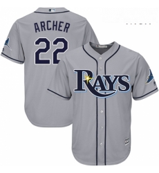 Mens Majestic Tampa Bay Rays 22 Chris Archer Replica Grey Road Cool Base MLB Jersey