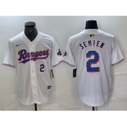 Men Texas Rangers 2 Marcus Semien White Gold Cool Base Stitched Baseball Jersey  3