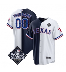 Men Texas Rangers  26 Cowboys Active Player Custom Navy White Splite 2023 World Series Splite Stitched Baseball Jersey