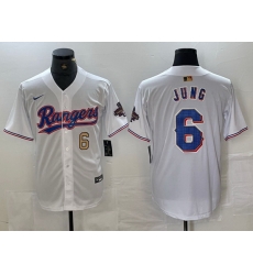 Men Texas Rangers 6 Josh Jung White Gold Cool Base Stitched Baseball Jersey 1