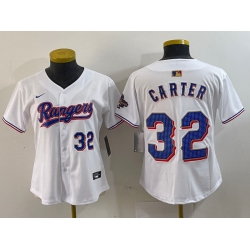 Women Texas Rangers 32 Evan Carter White Gold Stitched Baseball Jersey 1