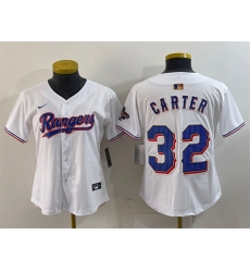 Women Texas Rangers 32 Evan Carter White Gold Stitched Baseball Jersey
