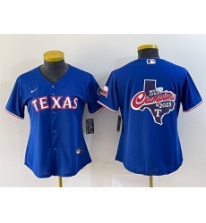 Women Texas Rangers Royal 2023 World Series Champions Big Logo With Patch Stitched Baseball Jersey 28Run Small 29