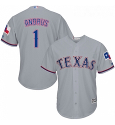 Youth Majestic Texas Rangers 1 Elvis Andrus Authentic Grey Road Cool Base MLB Jersey