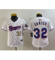 Youth Texas Rangers 32 Evan Carter White Gold Stitched Baseball Jersey II