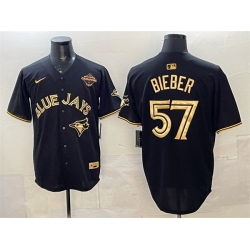 Men Toronto Blue Jays 57 Shane Bieber Black Gold 2025 American League Champions Limited Stitched Baseball Jersey