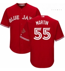 Mens Majestic Toronto Blue Jays 55 Russell Martin Replica Scarlet Alternate Cool Base MLB Jersey