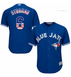 Mens Majestic Toronto Blue Jays 6 Marcus Stroman Replica Royal Blue USA Flag Fashion MLB Jersey