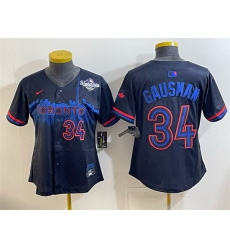 Women Toronto Blue Jays 34 Kevin Gausman Navy 2025 World Series City Connect Limited Stitched Baseball Jersey Women Toronto Blue Jays 34 Kevin Gausman Navy 2025 World Series City Connect Limited Stitched Baseball Jersey